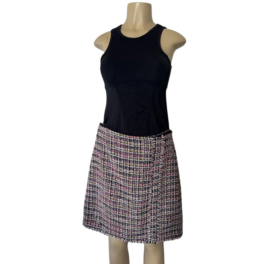 Ann Taylor Tweed Mini Skirt Size 2 Multicolor Fringe Trim Textured Classic NWT